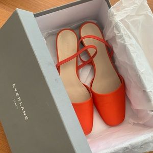 Everlane red satin slingbacks w/ small kitten heel